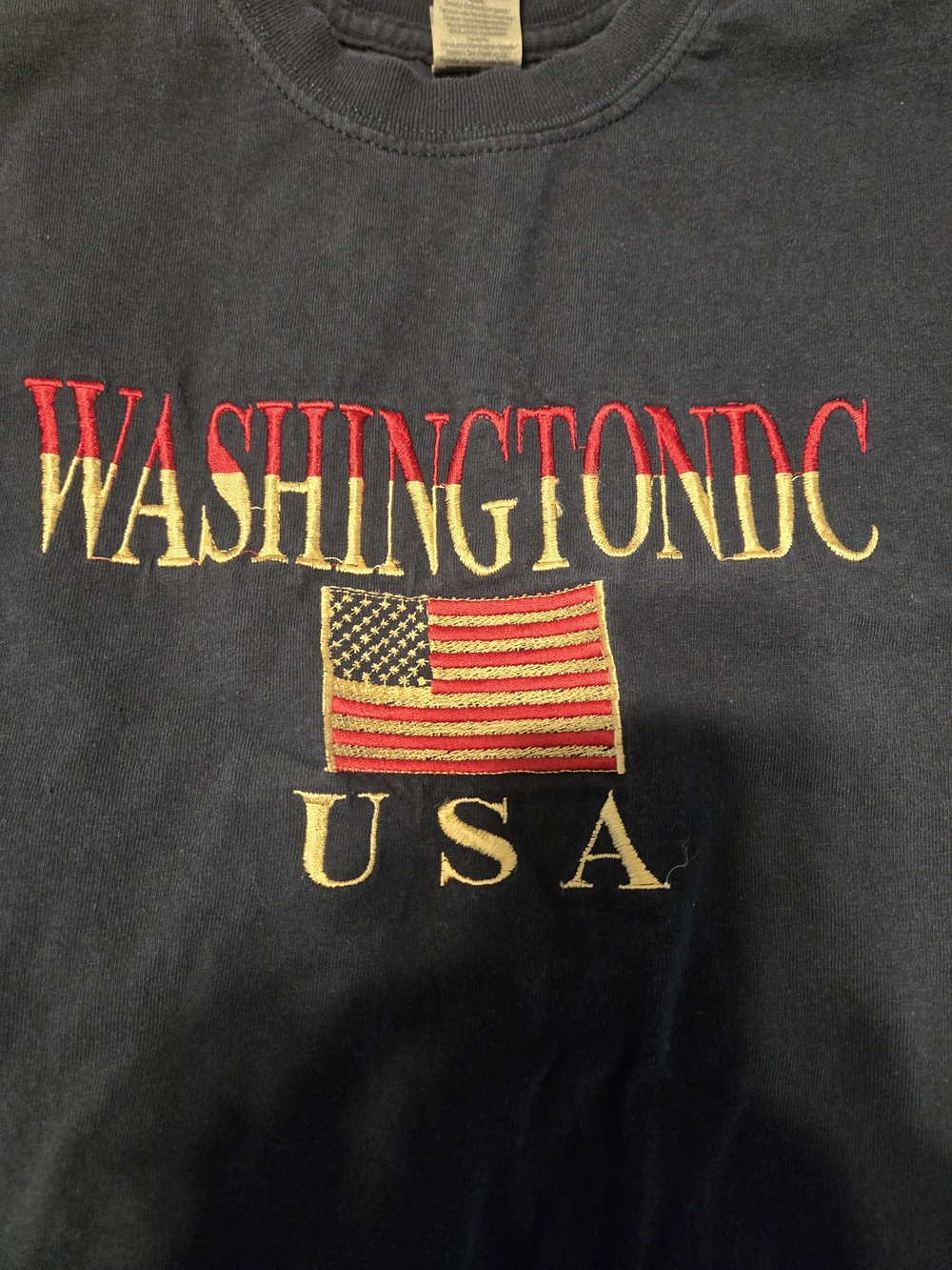 Gildan Washington DC Embroidered American Flag USA Navy Blue Tee M
